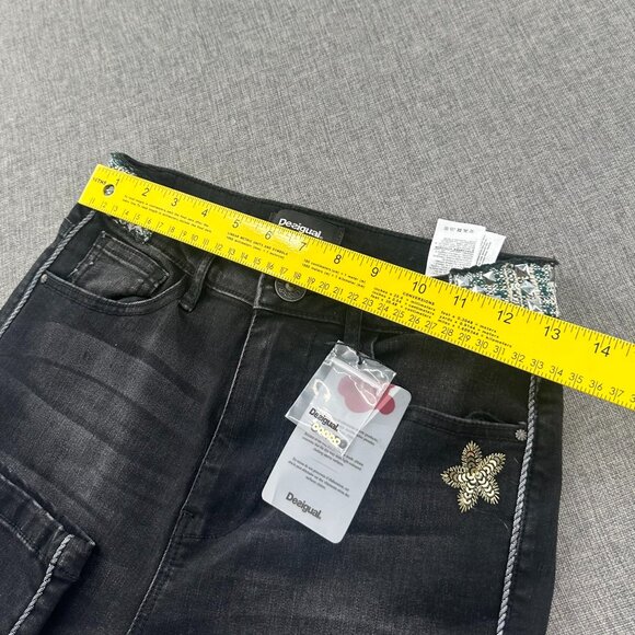 NEW! Desigual Exotic Skinny Jeans‎ 28 waist Black Embellished Cotton blend - Picture 11 of 16